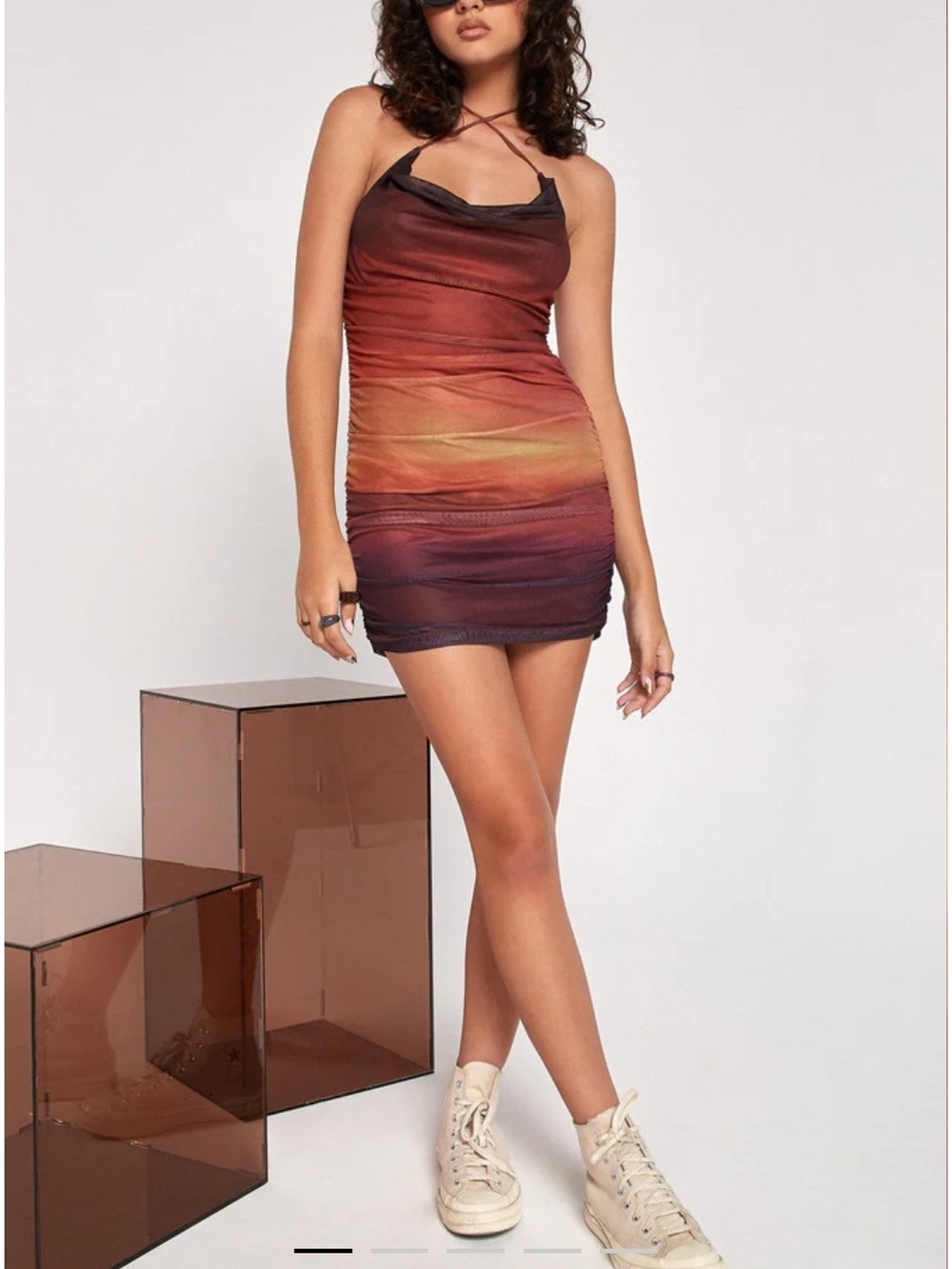Motel Rocks Sunset Ombre Ruched Bodycon Dress